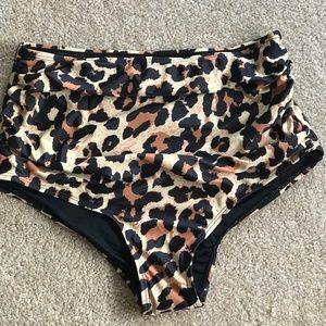 High waisted leopard print swim bottoms